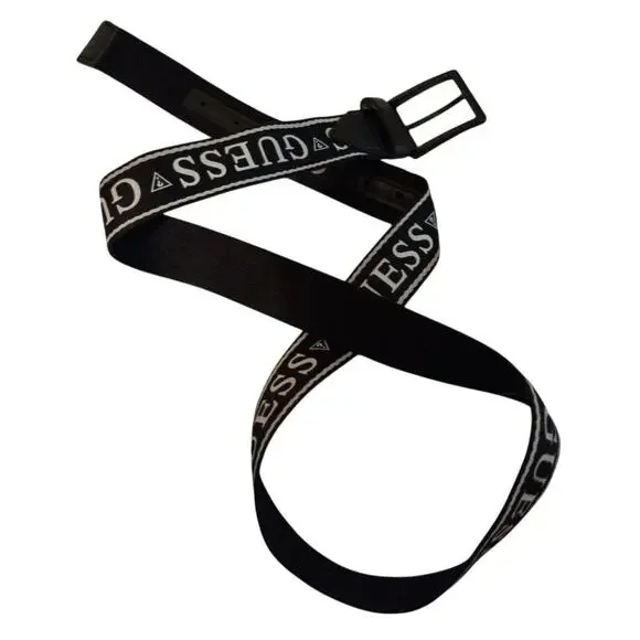 GUESS Sport Men's Adjustable Webbing Belt - Black Logo Print - Size Large - Picture 2 of 4